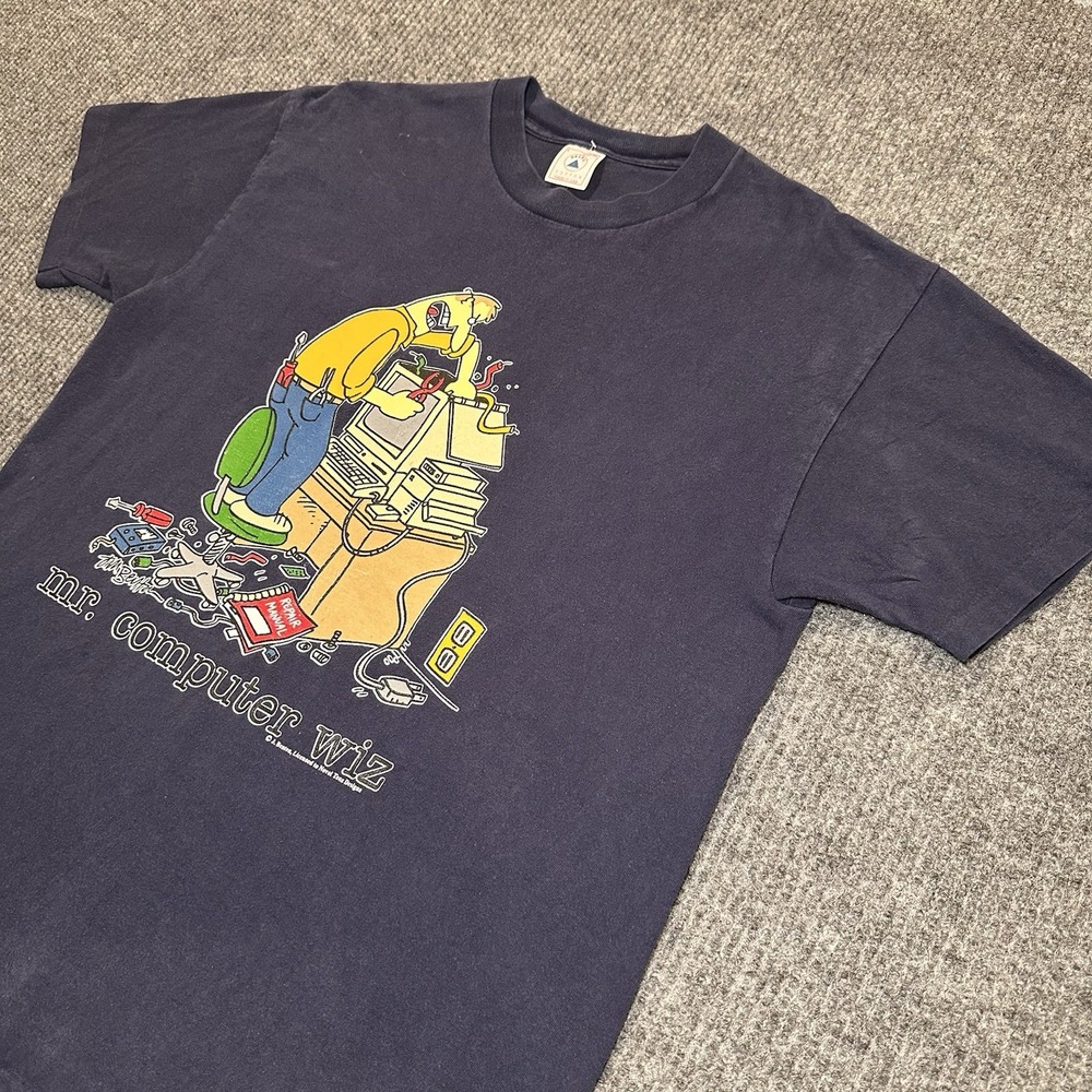VTG Mr. Computer Wizard Shirt Size Large Technology Internet‎ Code Tech 1990s - Picture 9 of 9